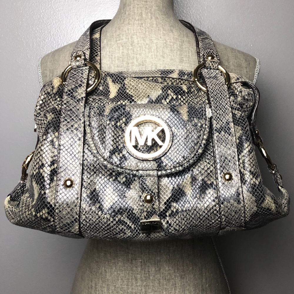 MICHAEL KORS Snakeskin Python Satchel Logo Bag